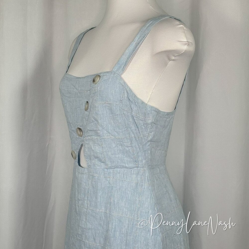 Le Lis Collection Cut Out Buttoned Linen Blend Mini Dress Blue - Picture 3 of 8